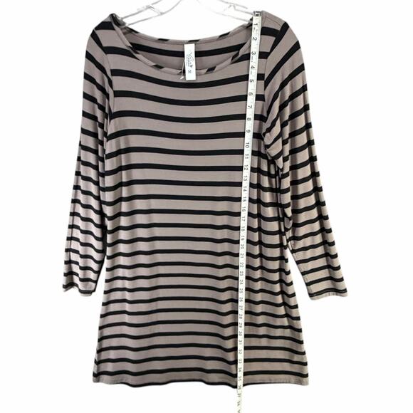 Yala T-Shirt Dress Womens M Beige Black Striped Bamboo Viscose Soft Comfort - Picture 7 of 14
